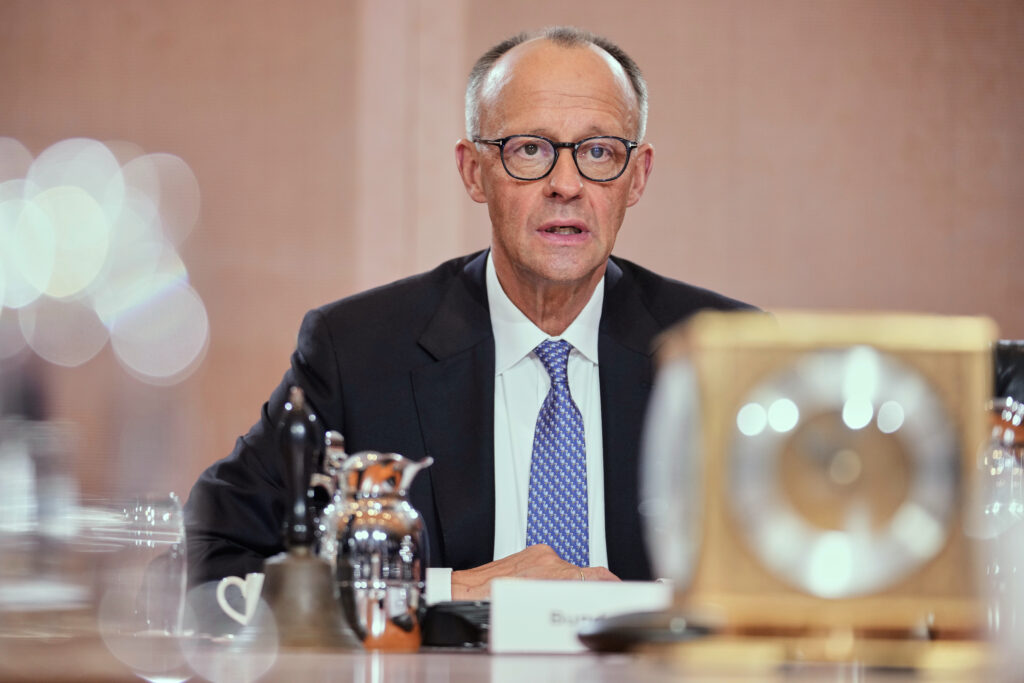 Newly-elected German Chancellor Friedrich Merz attends the first cabinet meeting, at the chancellery in Berlin, Germany, Tuesday, May 6, 2025.