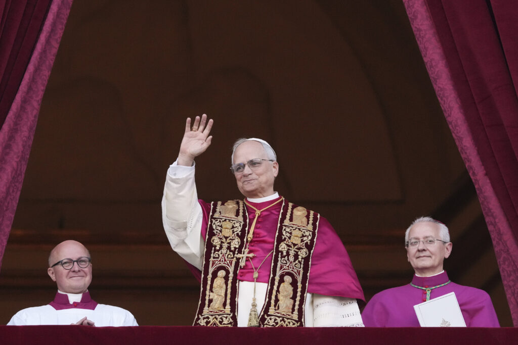 Robert Cardinal Prevost appears on the central loggia of St. Peter's Basilica after being chosen the 267th pontiff of the Roman Catholic Church, May 8, 2025.