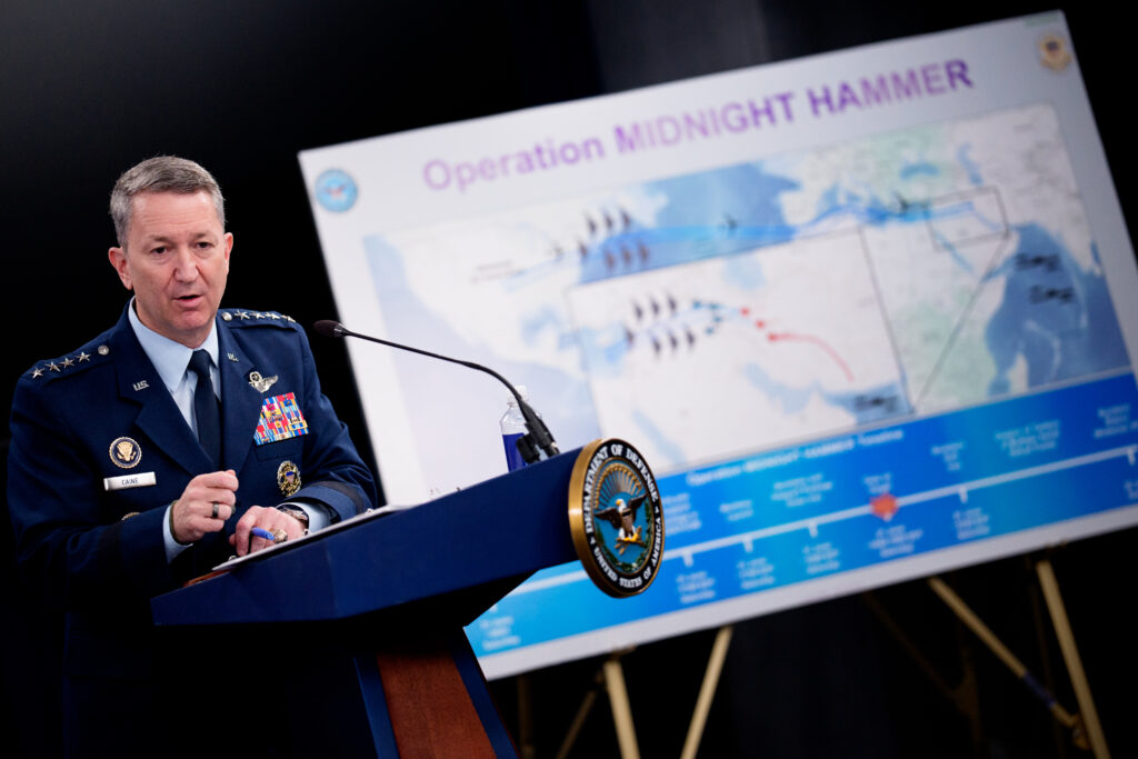 The chairman of the Joint Chiefs of Staff, Air Force General Dan Caine, at the Pentagon Sunday.