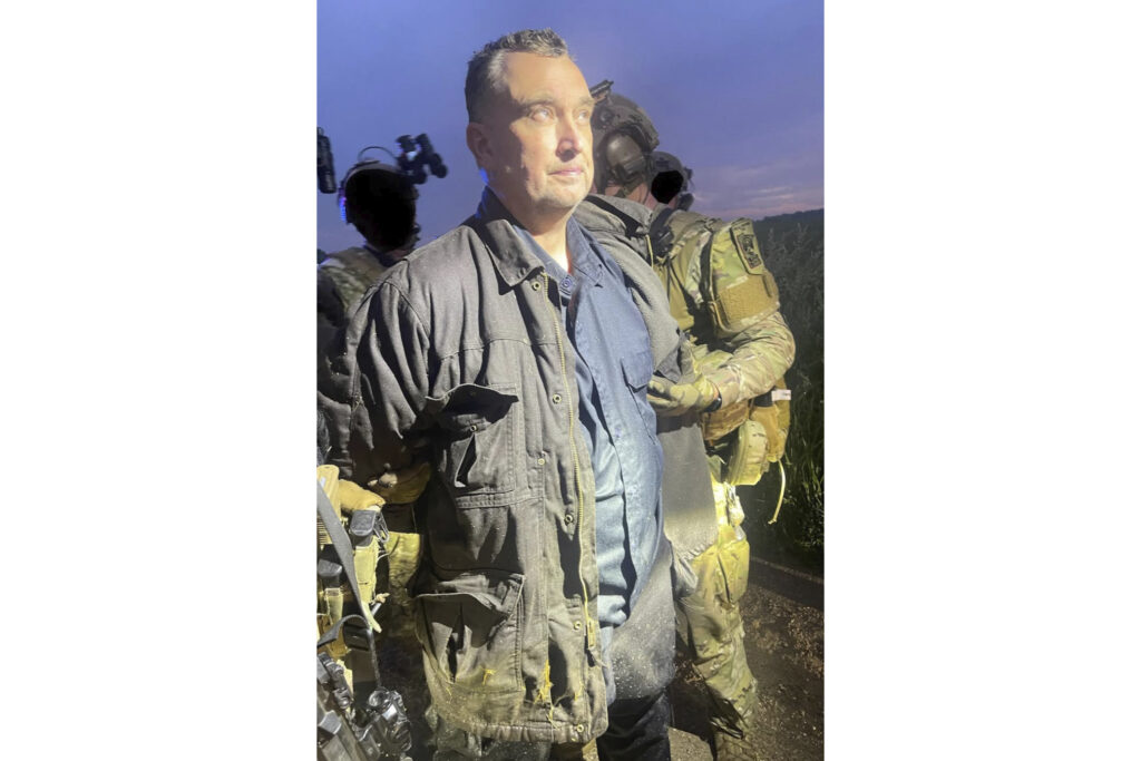 This photo made available by the Ramsey County Sheriff's Office shows Vance Luther Boelter, the man accused of assassinating the top Democrat in the Minnesota House, as he was arrested late Sunday, June 15, 2025. (