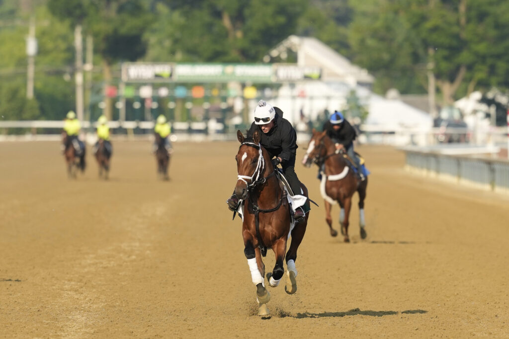 Journalism trains before the running of the Belmont Stakes horse race in Saratoga Springs, N.Y., Thursday, June 5, 2025.