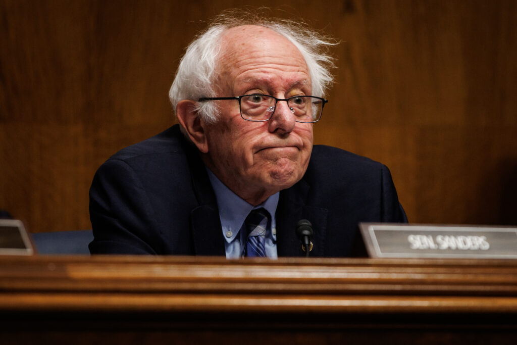 WASHINGTON, DC - MAY 14: Ranking member Sen. Bernie Sanders (I-VT) questions U.S. Secretary of Health and Human Services Robert F. Kennedy Jr. as he testifies before the Senate Committee on Health, Education, Labor, and Pensions on Capitol Hill on May 14, 2025 in Washington, DC. Kennedy testified on the Department of Health and Human Services' proposed 2026 fiscal year budget. (Photo by