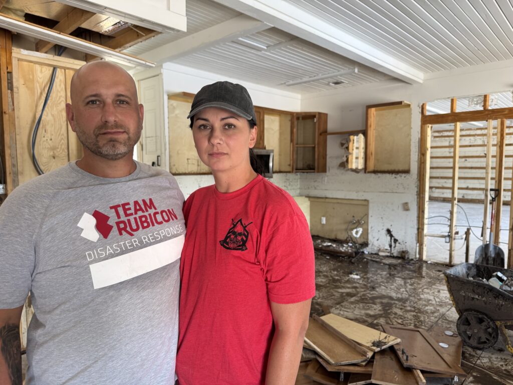 Veteran Kevin Jones kicked through his apartment window to escape with fiancé Ashlea Barnridge as catastrophic July 4 flash floods from the Guadalupe River filled their home.