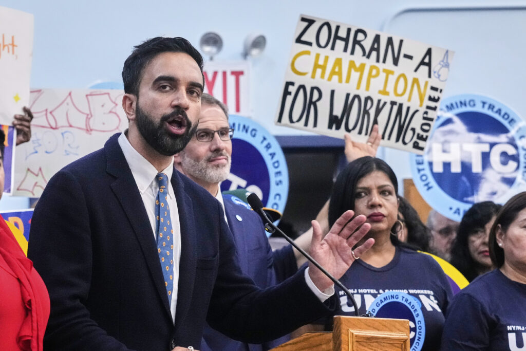 Democrat mayoral candidate Zohran Mamdani speaks during a rally at the Hotel and Gaming Trades Council headquarters in New York, Wednesday, July 2, 2025. AP Photo/Richard Drew