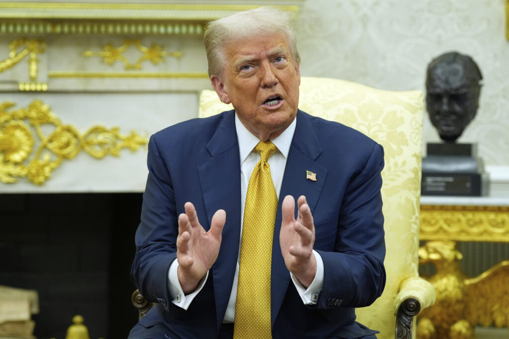 President Donald Trump meets with Philippine President Ferdinand Marcos Jr., in the Oval Office of the White House, Tuesday, July 22, 2025, in Washington. (