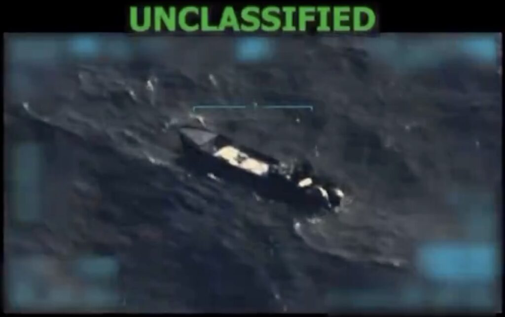 Video released by the Pentagon depicts a Venezuelan boat that was destroyed by U.S. forces Monday.