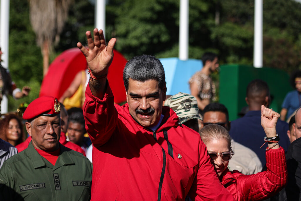 Venezuela’s de facto ruler, Nicolas Maduro, greets supporters during a rally marking Indigenous Resistance Day at Caracas, Venezuela, on October 12, 2025. Jesus Vargas/Getty Images