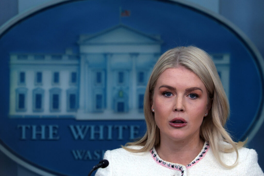 WASHINGTON, DC - OCTOBER 23: White House Press Secretary Karoline Leavitt speaks during the daily news briefing at the James Brady Press Briefing Room of the White House on October 23, 2025 in Washington, DC. Leavitt discussed various topics, including the current government shutdown and the demolition of the East Wing of the White House. (Photo by