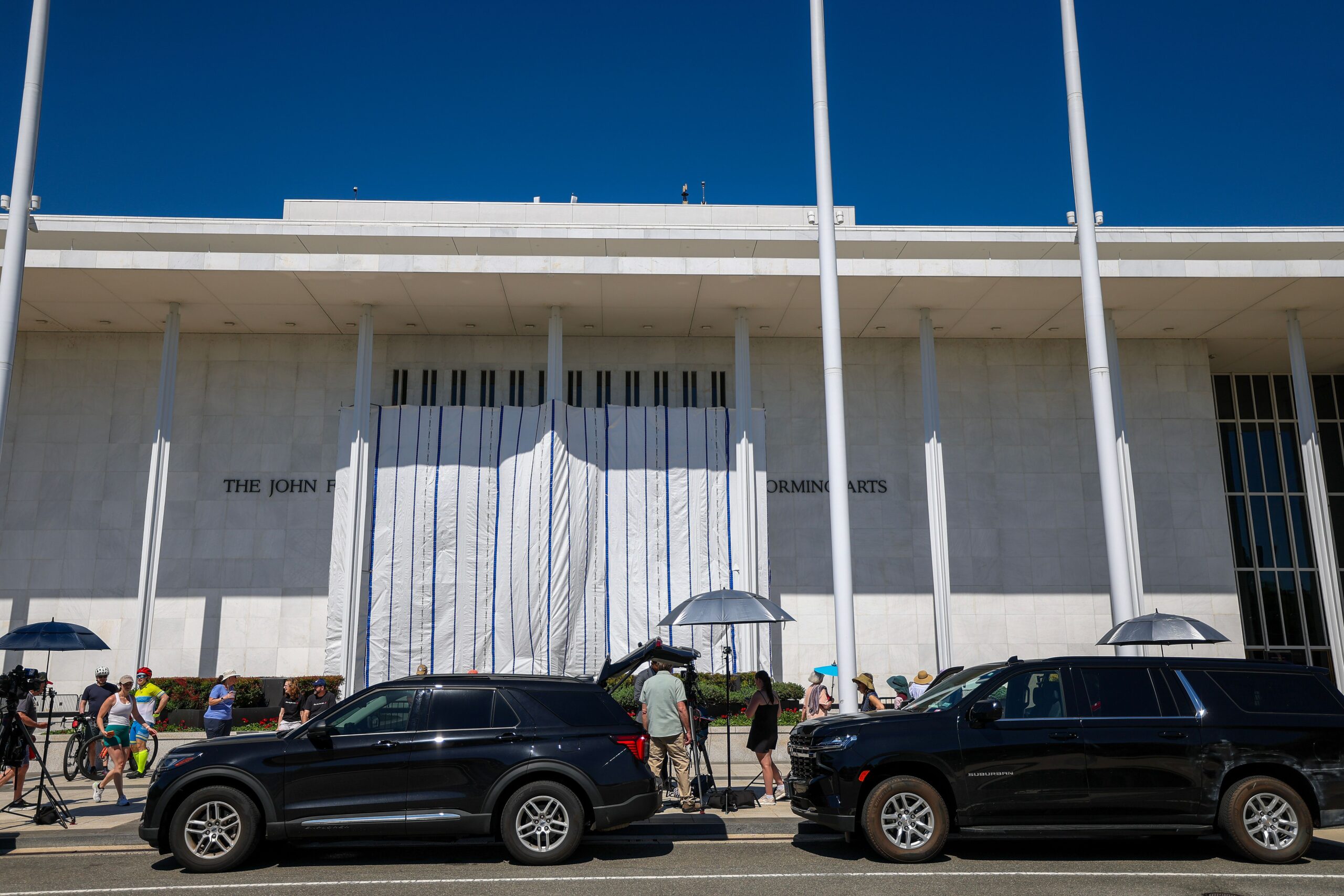 A Week After Court-Ordered Name Removal, Tarps Still Hide Kennedy Center Facade